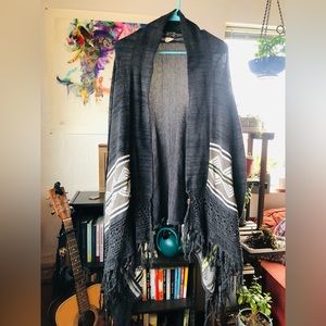 Long Flowy Fringed Asymmetrical Cardigan